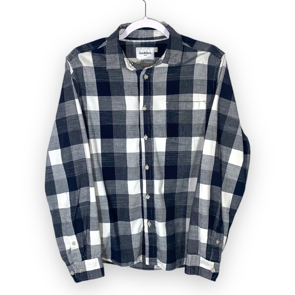 Goodfellow & Co. Navy Blue White Plaid Long Sleeve Button-Down Shirt Medium